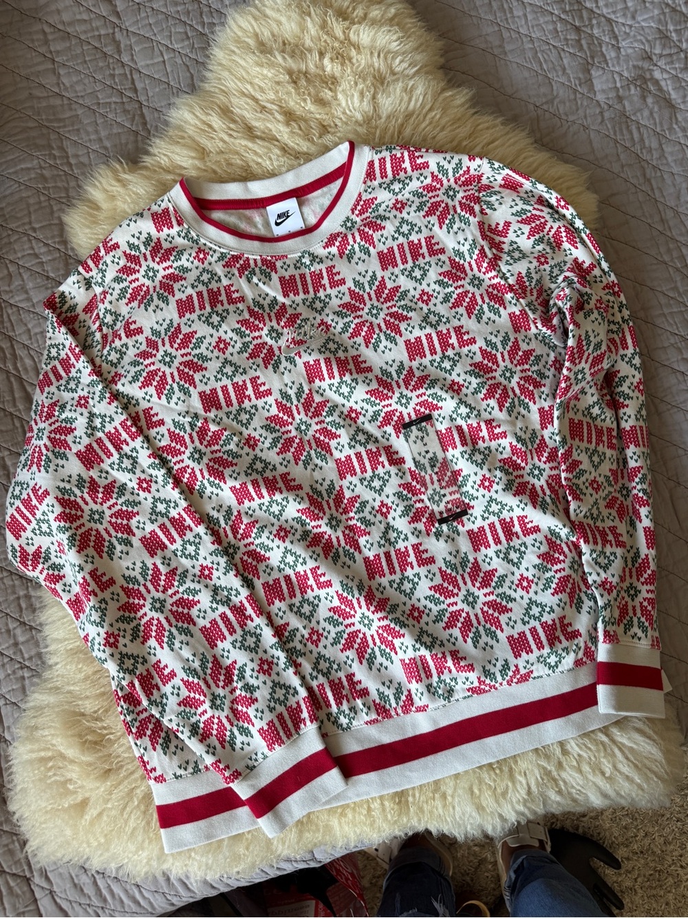 NWT Nike Men's Red and White Holiday Crewneck Sweater